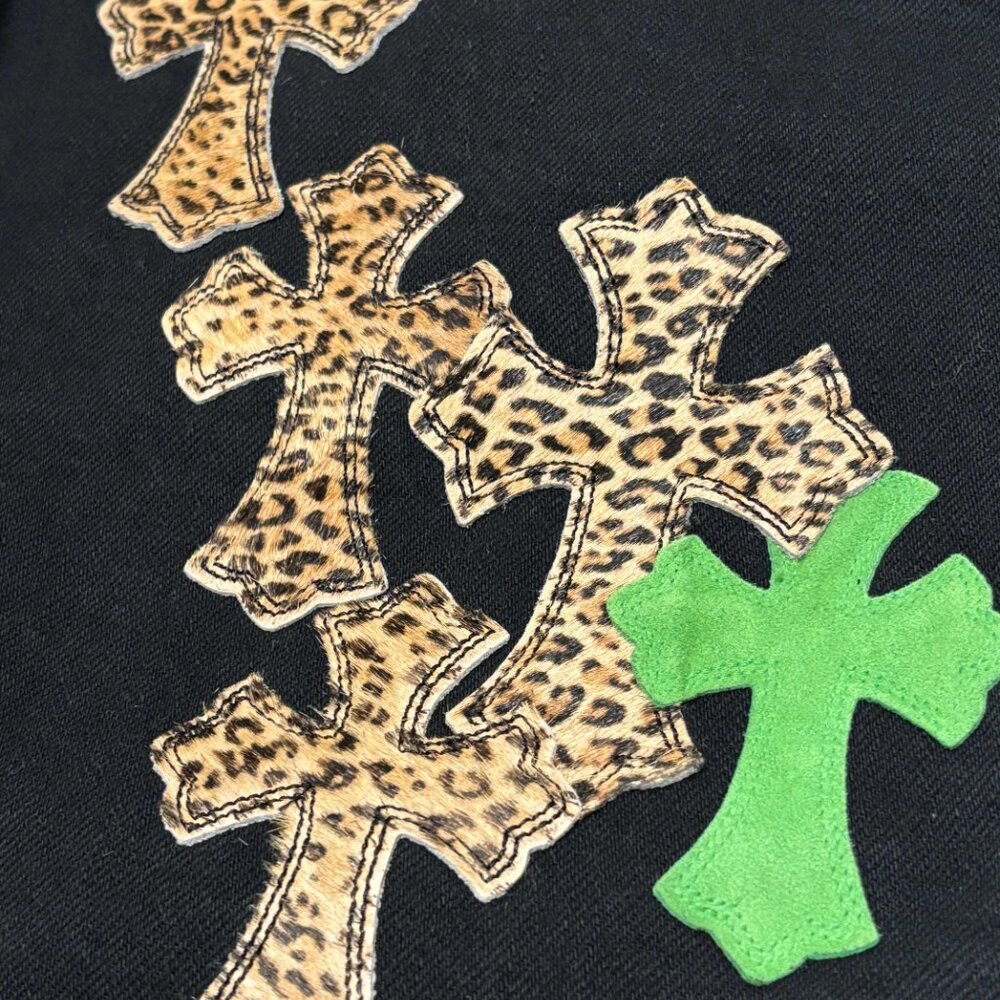 Chrome Hearts Green and Leopard Cross Patches Jeans Black Size 36 - Picture 4 of 15